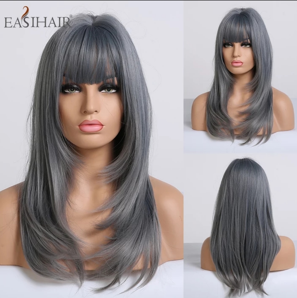 Gorgeous synthetic Gray layered wig.
